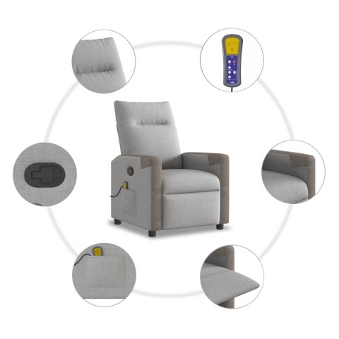 ROZKŁADANY FOTEL MASUJĄCY SZARY OBITY TKANINĄ