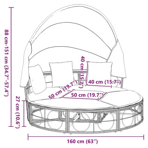 WYSPA SŁONECZNA LEŻAK POLIRATTAN Z BALDACHIMEM 160CM SOFA MODUŁOWA PODUSZKI