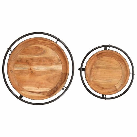 2-CZĘŚCIOWY ZESTAW STOLIKÓW BOCZNYCH Z LITEGO DREWNA AKACJOWEGO