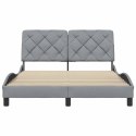 RAMA ŁÓŻKA BEZ MATERACA JASNOSZARA 140X190CM OBITA TKANINĄ