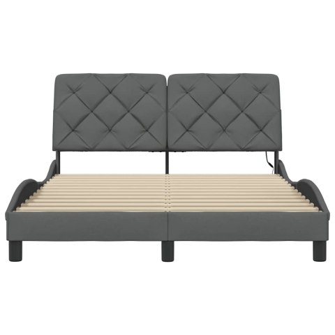 RAMA ŁÓŻKA Z LED BEZ MATERACA CIEMNOSZARA 120X200CM TKANINA