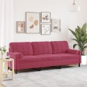 3-OSOBOWA SOFA Z PODUSZKAMI WINNA CZERWIEŃ 210CM AKSAMIT
