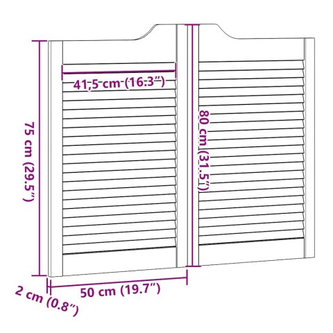 DRZWI WAHADŁOWE ŻALUZJOWE 1 PARA 80X100CM LITE DREWNO SOSNOWE