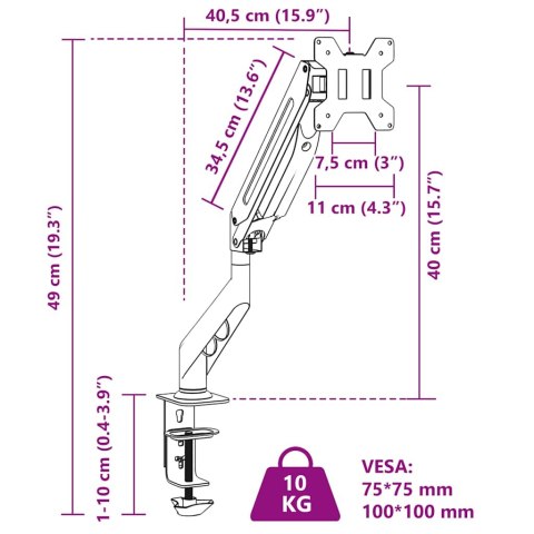 PODWÓJNY UCHWYT DO EKRANÓW 27'' (MAKS.) SPRĘŻYNA GAZOWA 10KG