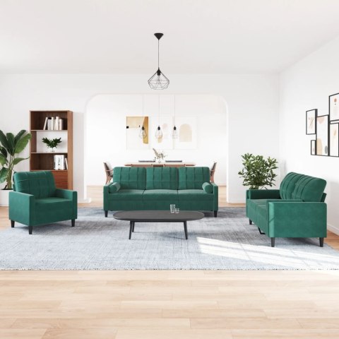 3-CZ. ZESTAW WYPOCZYNKOWY Z PODUSZKAMI CIEMNOZIELONY AKSAMIT