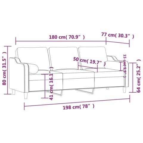 3-OSOBOWA SOFA Z PODUSZKAMI KREMOWA 180CM TKANINA