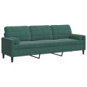 3-OSOBOWA SOFA Z PODUSZKAMI CIEMNOZIELONA 210CM AKSAMIT