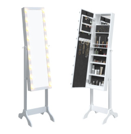 LUSTRO STOJĄCE Z SZAFKĄ NA BIŻUTERIĘ Z LED BIAŁE 34X37X146CM