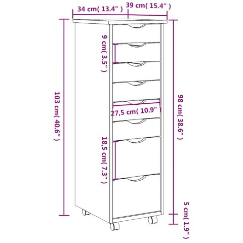 SZAFKA NA KÓŁKACH MOSS Z SZUFLADAMI BIAŁA SOSNA