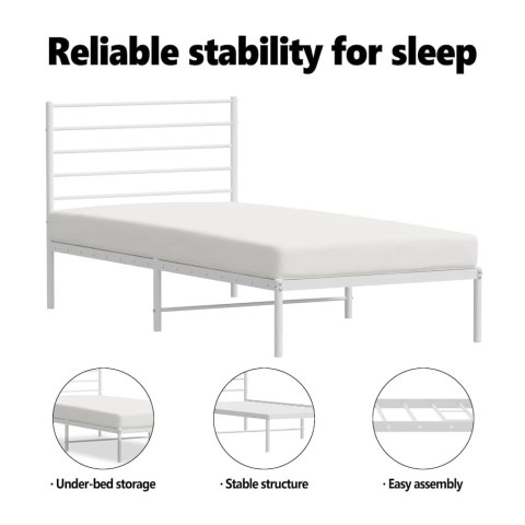 METALOWA RAMA ŁÓŻKA Z WEZGŁOWIEM BIAŁA 100X200CM