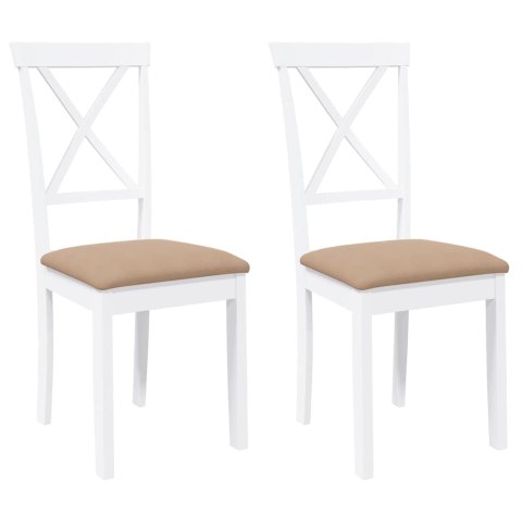 KRZESŁA DO JADALNI Z PODUSZKAMI 2 SZT. BIAŁE LITE DREWNO GUMOWE