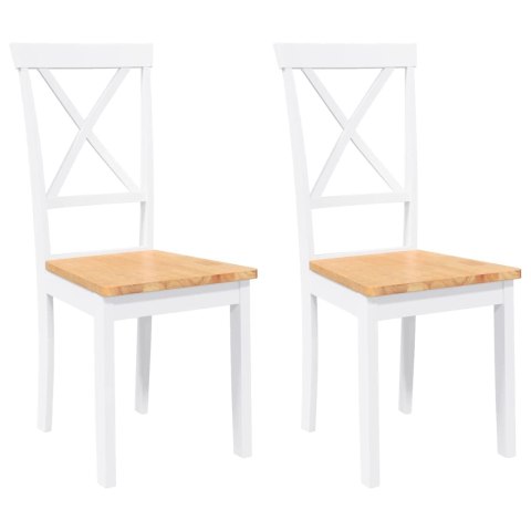 KRZESŁA DO JADALNI 2 SZT. BIAŁE LITE DREWNO GUMOWE
