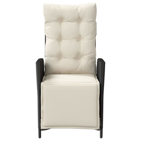 ROZKŁADANY FOTEL OGRODOWY Z PODNÓŻKIEM CZARNY POLIRATTAN