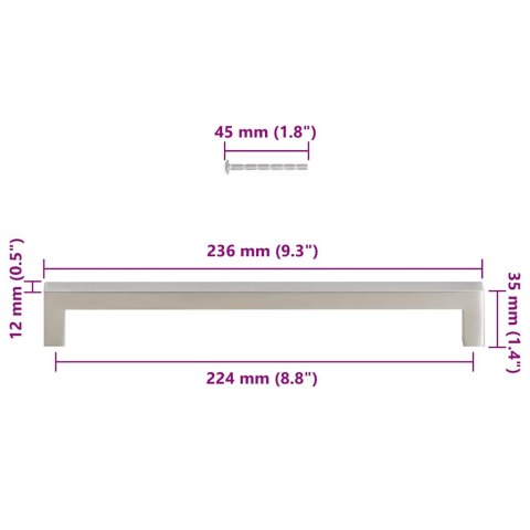 UCHWYTY DO SZAFEK 5 SZT. SREBRNE 224MM STAL NIERDZEWNA