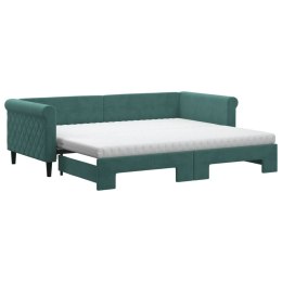 VidaXL Sofa rozsuwana z materacami, ciemnozielona, 90x200 cm, aksamit