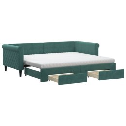 VidaXL Sofa rozsuwana z szufladami, ciemnozielona, 90x200 cm, aksamit