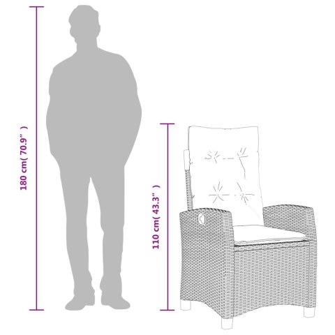 ROZKŁADANY FOTEL OGRODOWY Z PODUSZKAMI BEŻOWY POLIRATTAN