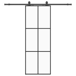 DRZWI PRZESUWNE Z ZESTAWEM OKUĆ CZARNE 76X205CM ESG SZKŁO