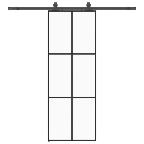 DRZWI PRZESUWNE Z ZESTAWEM OKUĆ CZARNE 76X205CM ESG SZKŁO