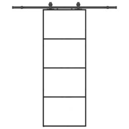 DRZWI PRZESUWNE Z ZESTAWEM OKUĆ CZARNE 76X205CM ESG SZKŁO
