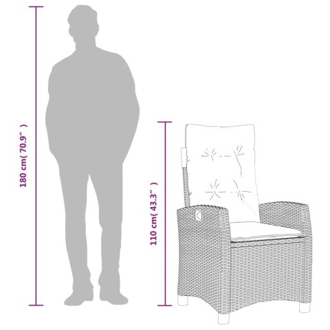 ROZKŁADANE FOTELE OGRODOWE 2 SZT PODUSZKI BRĄZOWY RATTAN PE