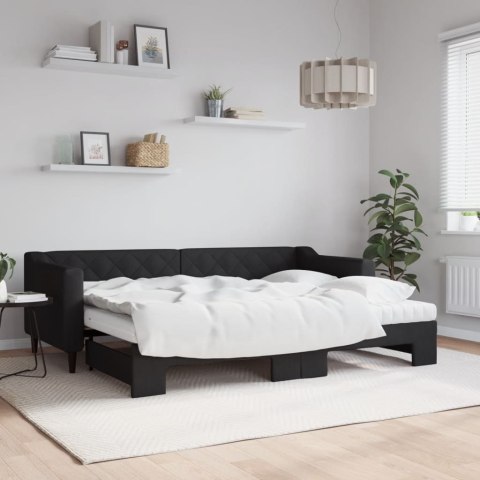 LEŻANKA ROZSUWANA Z MATERACAMI CZARNA 80X200CM TKANINA