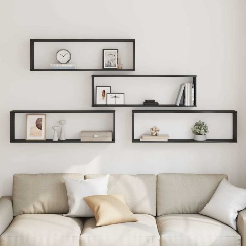 PÓŁKI ŚCIENNE SZEŚCIENNE 4 SZT. CZARNY DĄB 100X15X30CM