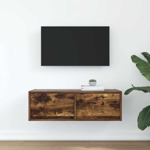SZAFKA RTV DĄB WĘDZONY 80X31X25,5CM DREWNO KLEJONE