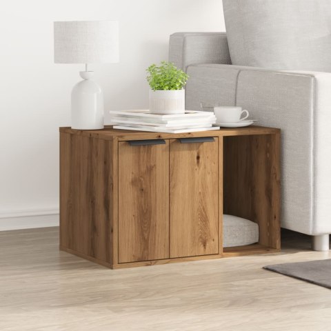 SZAFKA NA KUWETĘ DOMEK DLA KOTA STOLIK UKRYTA KUWETA DĄB ARTISIAN 60X40X40CM