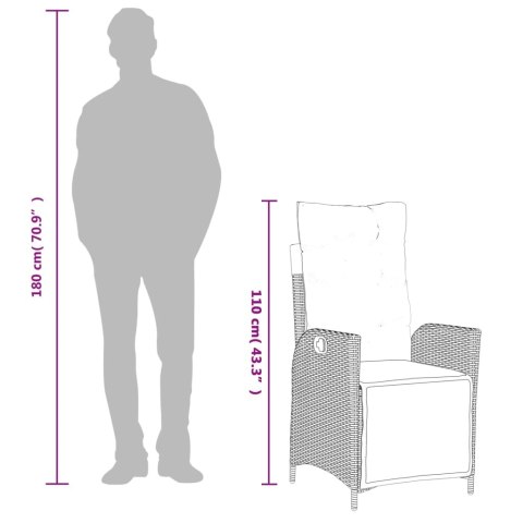 ROZKŁADANY FOTEL OGRODOWY Z PODNÓŻKIEM JASNOSZARY POLIRATTAN