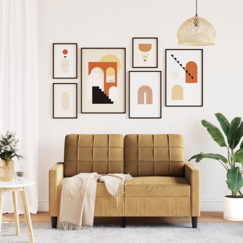 SOFA 2-OSOBOWA BRĄZOWY 120CM TAPICEROWANA AKSAMITEM