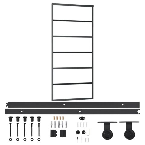 DRZWI PRZESUWNE Z OSPRZĘTEM SZKŁO ESG I ALUMINIUM 90X205CM