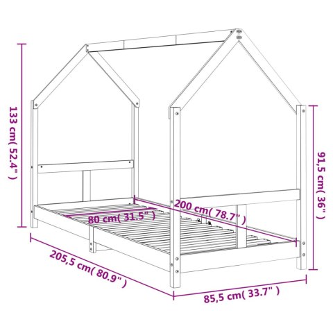 RAMA ŁÓŻKA DLA DZIECI 80X200CM DREWNO SOSNOWE