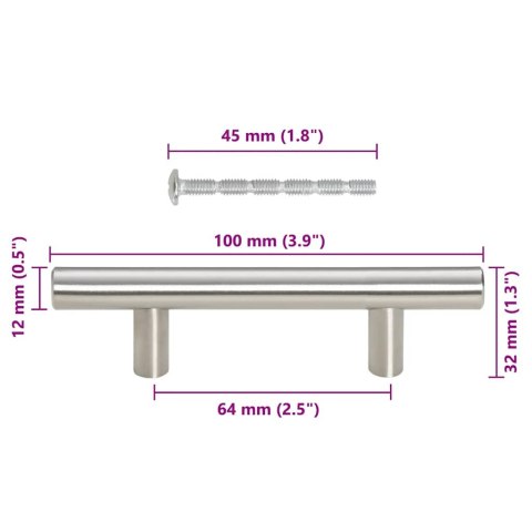 UCHWYTY DO SZAFEK 10 SZT. SREBRNE 64MM STAL NIERDZEWNA