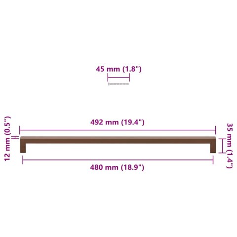 UCHWYTY DO SZAFEK 5 SZT. BRĄZ 480MM STAL NIERDZEWNA