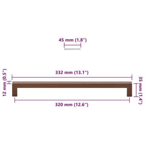 UCHWYTY DO SZAFEK 5 SZT. BRĄZ 320MM STAL NIERDZEWNA
