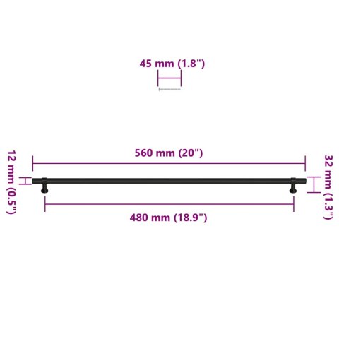 UCHWYTY DO SZAFEK 5 SZT. CZARNE 480MM STAL NIERDZEWNA