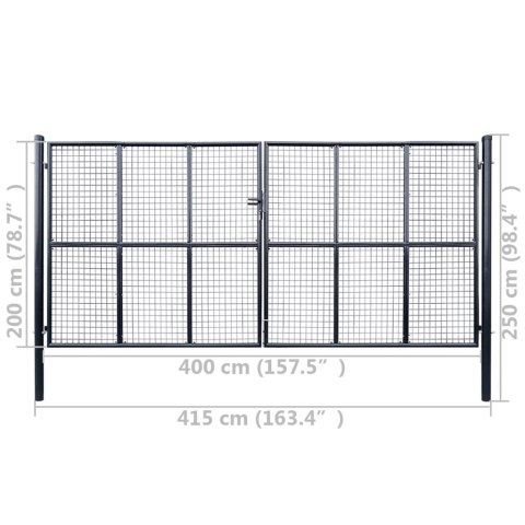 BRAMA OGRODOWA Z SIATKI GALWANIZOWANA STAL 400X200CM SZARA