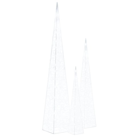 ZESTAW STOŻKÓW DEKORACYJNYCH Z ZIMNYM BIAŁYM LED 60/90/120CM