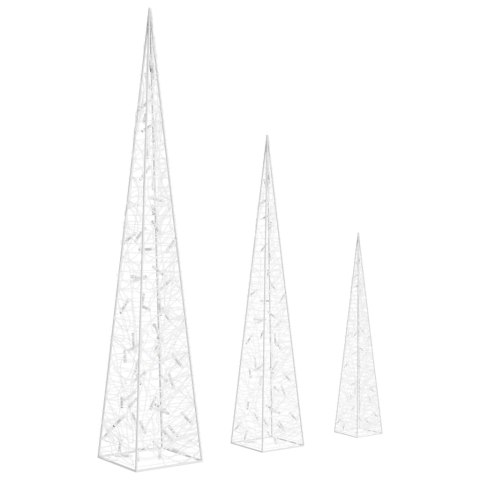 ZESTAW STOŻKÓW DEKORACYJNYCH Z ZIMNYM BIAŁYM LED 60/90/120CM