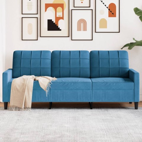 SOFA 3-OSOBOWA NIEBIESKI 180CM TAPICEROWANA AKSAMITEM