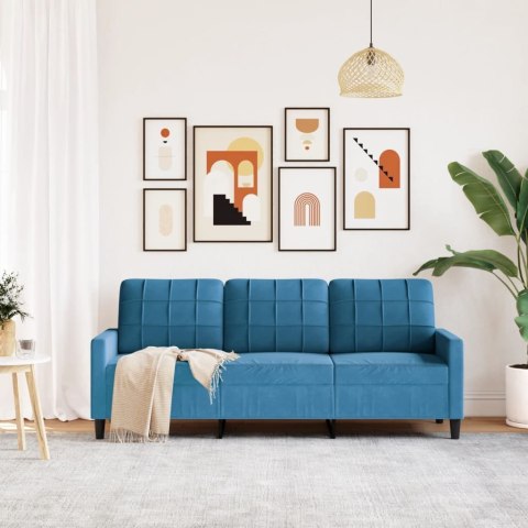 SOFA 3-OSOBOWA NIEBIESKI 180CM TAPICEROWANA AKSAMITEM