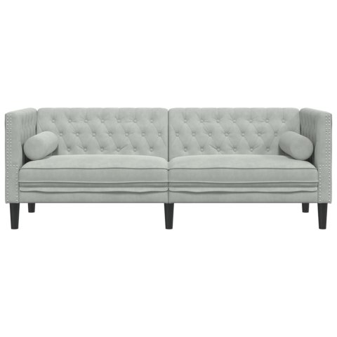 SOFA CHESTERFIELD Z WAŁKAMI TRZYOSOBOWA JASNOSZARA AKSAMIT