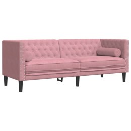 SOFA CHESTERFIELD Z WAŁKAMI TRZYOSOBOWA RÓŻOWA AKSAMIT