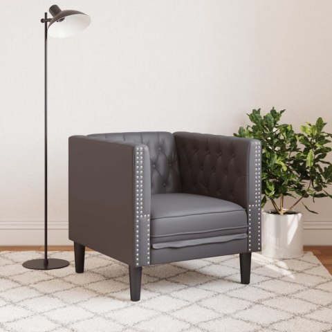 FOTEL CHESTERFIELD SZARY TAPICEROWANY SZTUCZNĄ SKÓRĄ