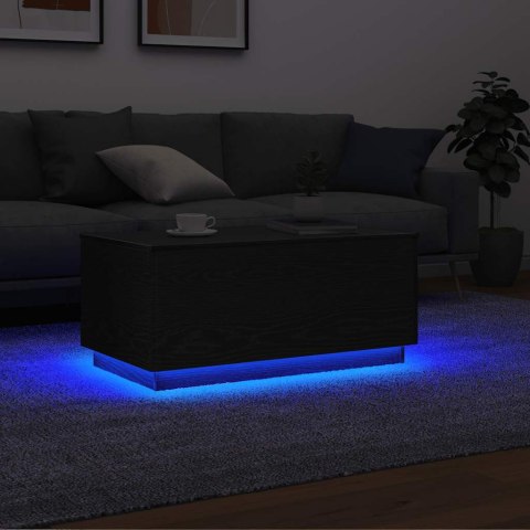 STOLIK KAWOWY Z OŚWIETLENIEM LED CZARNY DĄB 90X49X40CM