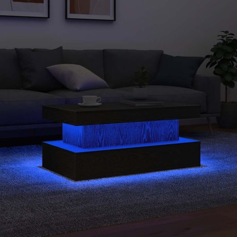 STOLIK KAWOWY Z OŚWIETLENIEM LED CZARNY DĄB 90X50X40CM