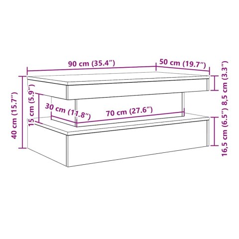 STOLIK KAWOWY Z OŚWIETLENIEM LED CZARNY DĄB 90X50X40CM