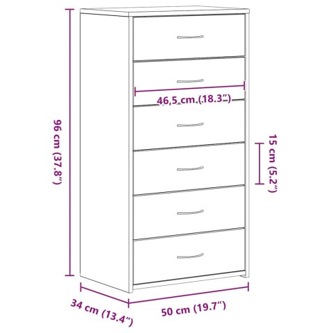 KOMODA Z 6 SZUFLADAMI CZARNY DĄB 50X34X96CM