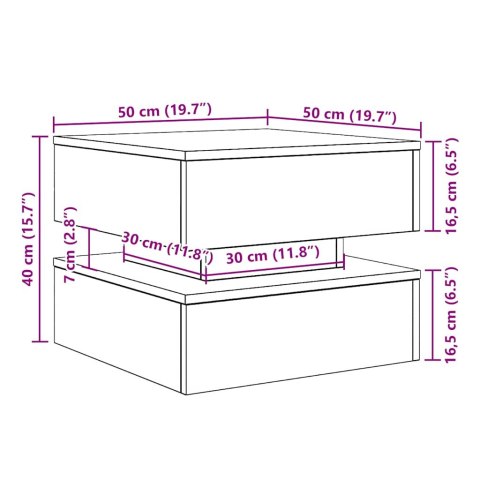 STOLIK KAWOWY Z OŚWIETLENIEM LED CZARNY DĄB 50X50X40CM